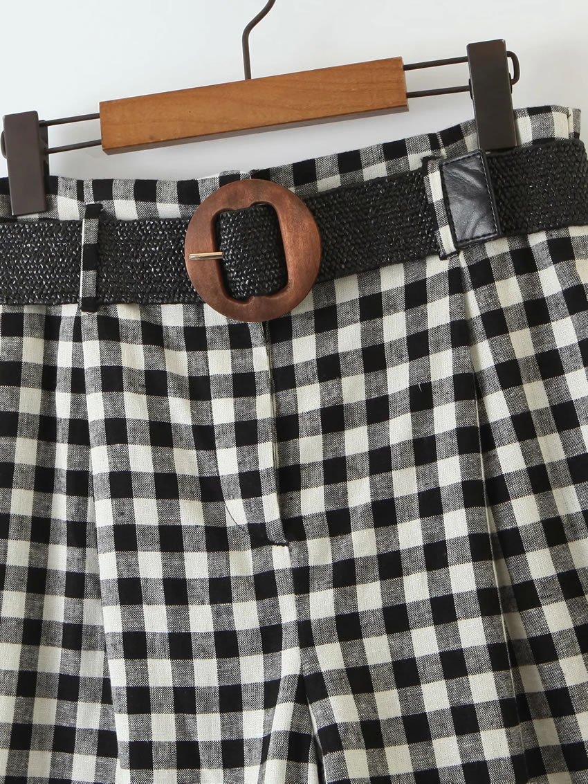 Fashion Lattice Black And White Check Shorts With Belt,Shorts