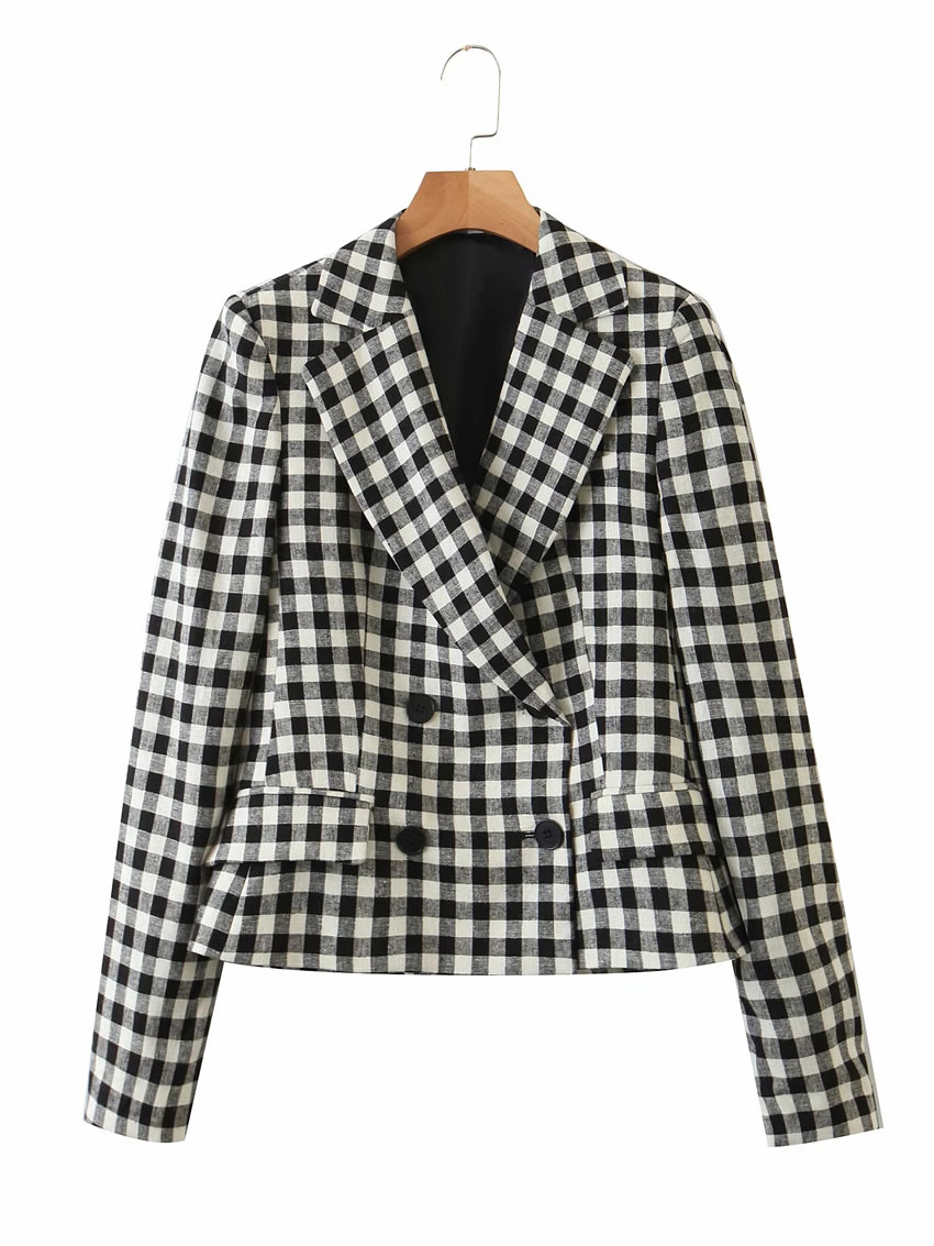 Fashion Lattice Black And White Check Suit Jacket,Coat-Jacket
