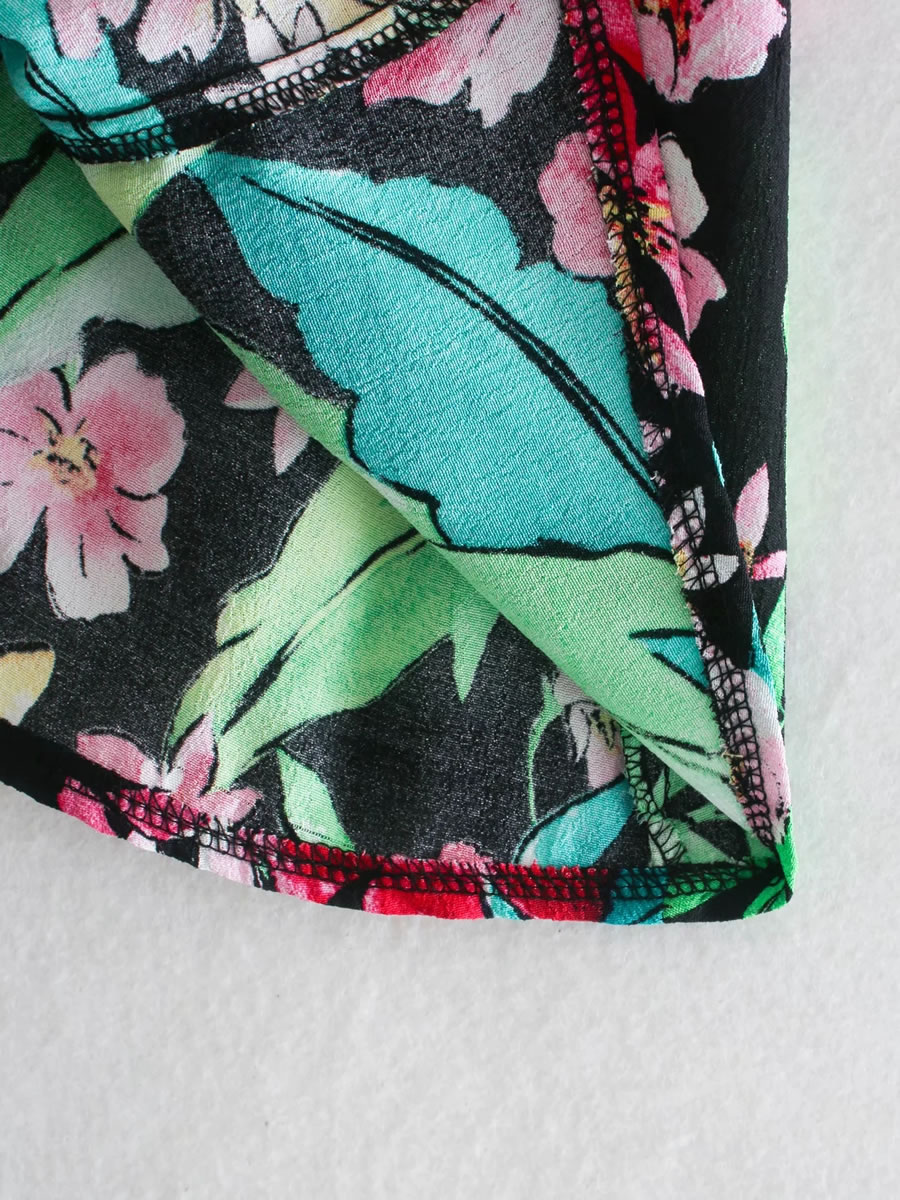 Fashion Color Flower Print Crossover Jumpsuit Jumpsuit,One Pieces