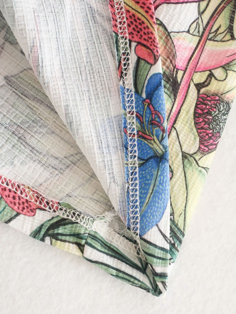 Fashion Color Floral Print Hollow Drawstring Jumpsuit,Shorts
