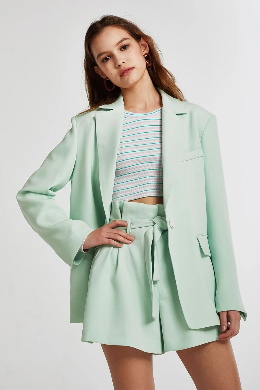 Fashion Green Solid Color Single Button Blazer,Coat-Jacket