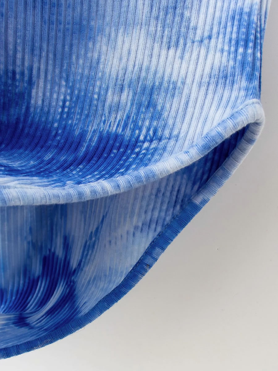 Fashion Blue Tie-dye Stripe Bodysuit,One Pieces