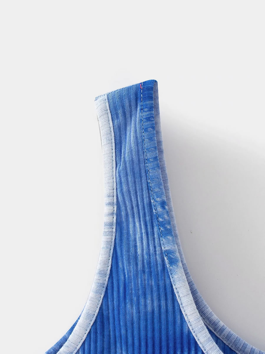 Fashion Blue Tie-dye Stripe Bodysuit,One Pieces