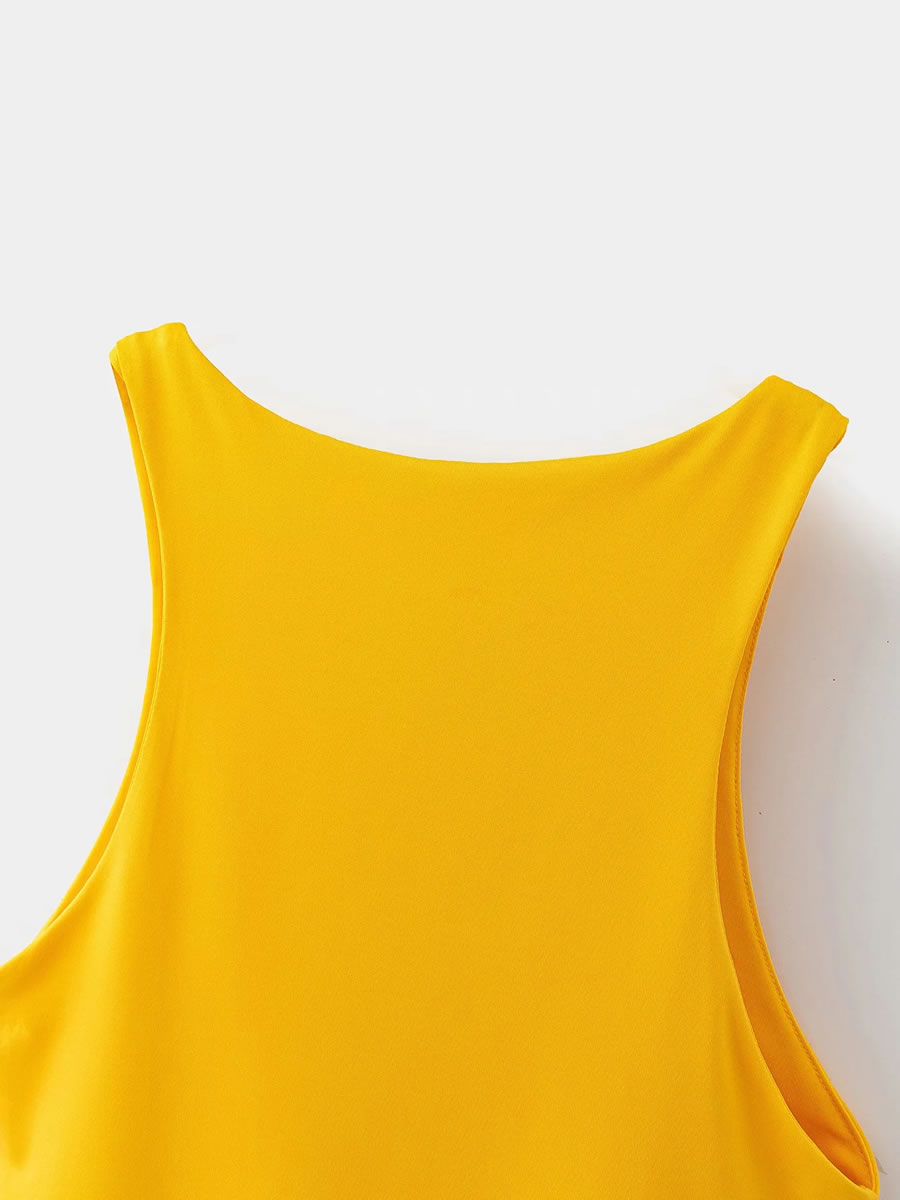 Fashion Yellow Round Neck Suspender Bodysuit,One Pieces