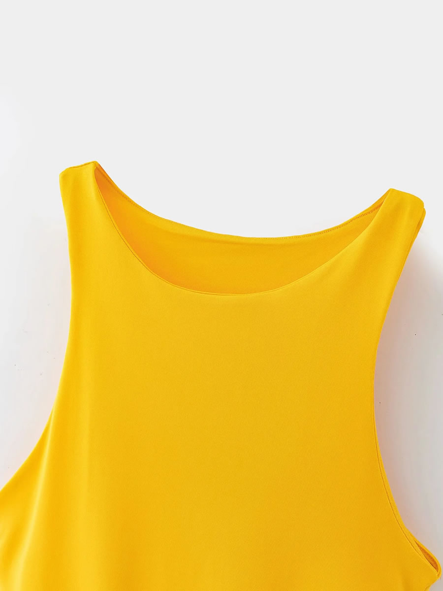 Fashion Yellow Round Neck Suspender Bodysuit,One Pieces