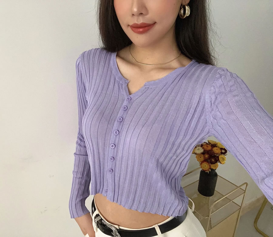 Fashion Purple V-neck Air-conditioned Sunscreen Knitted Cardigan,Sunscreen Shirts