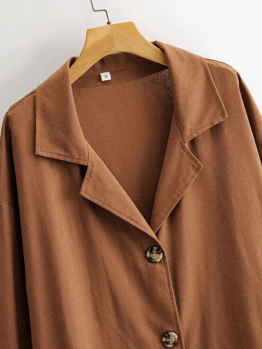 Fashion Camel Single-breasted Long Blazer,Coat-Jacket
