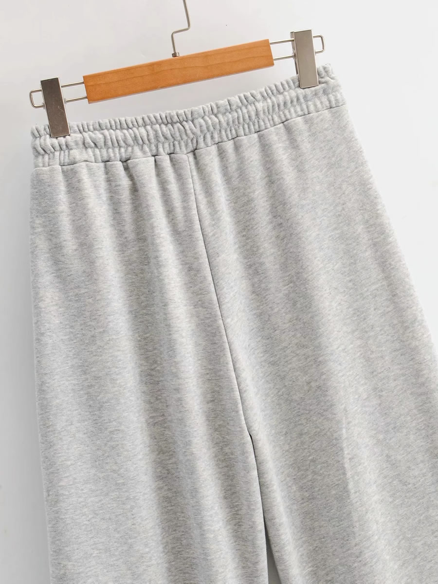 Fashion Gray Elastic Waist Tethered Loose Track Pants,Pants
