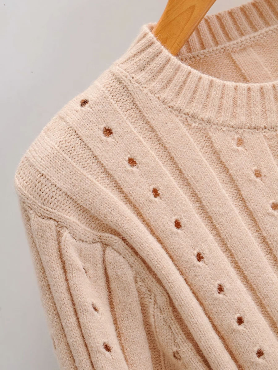 Fashion Light Orange Knitted Crew Neck Cutout Sweater,Sweater