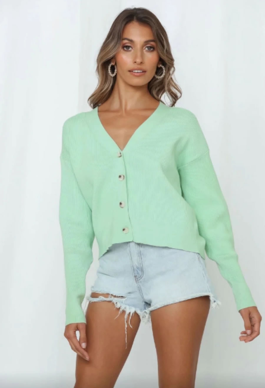 Fashion Green Single-breasted Deep V-neck Knitted Sweater,Sweater