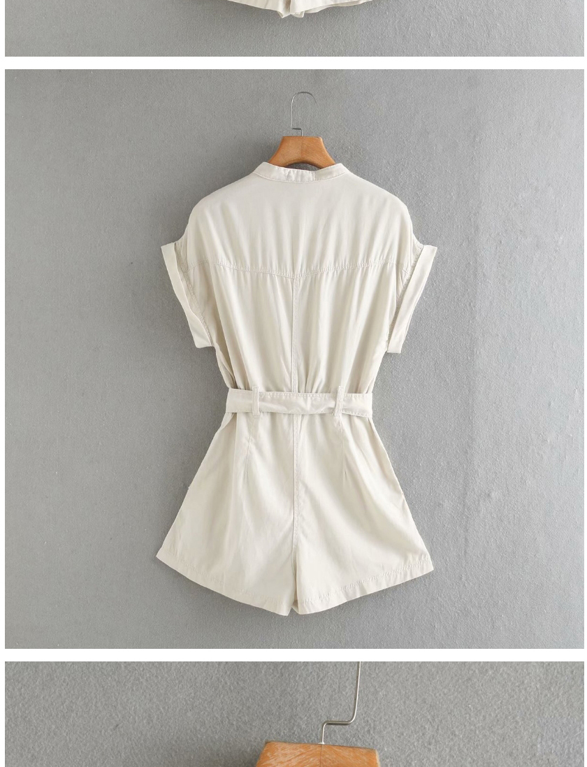 Fashion White Single-breasted Belted Jumpsuit,Shorts