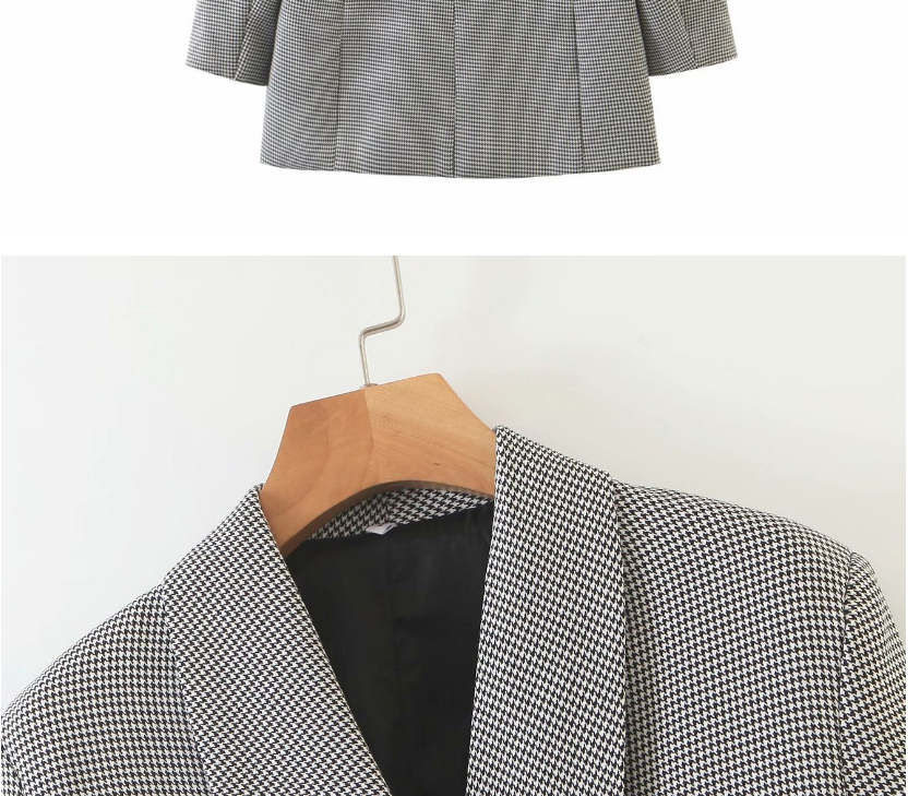Fashion Gray Houndstooth Longer Single-breasted Blazer,Coat-Jacket