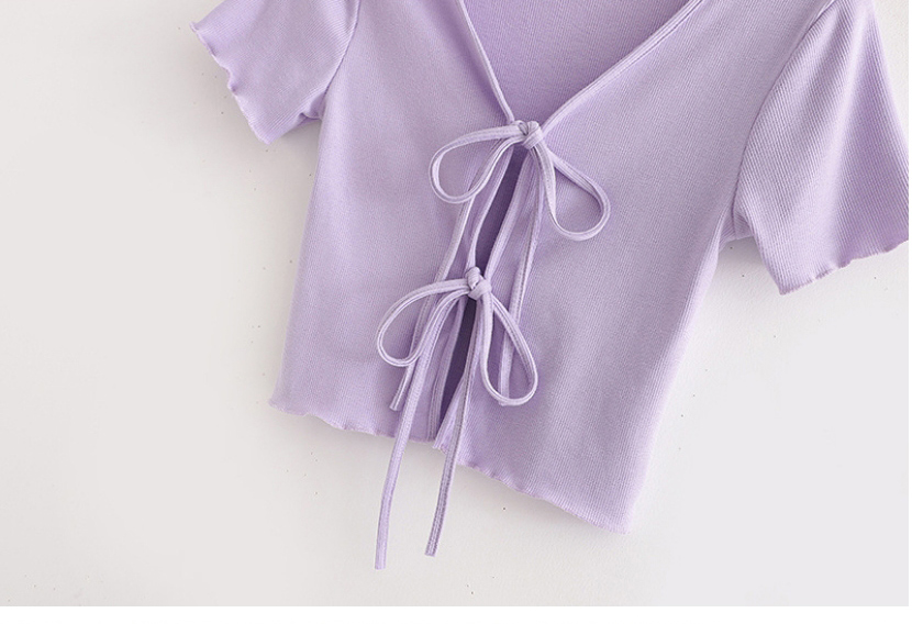 Fashion Purple Bow Tie V Short Tie T-shirt,Tank Tops & Camis