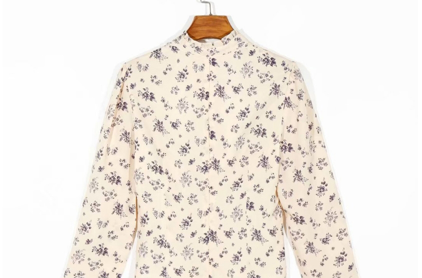 Fashion Beige Floral Print Hollow Pullover Long Sleeve Shirt,Tank Tops & Camis