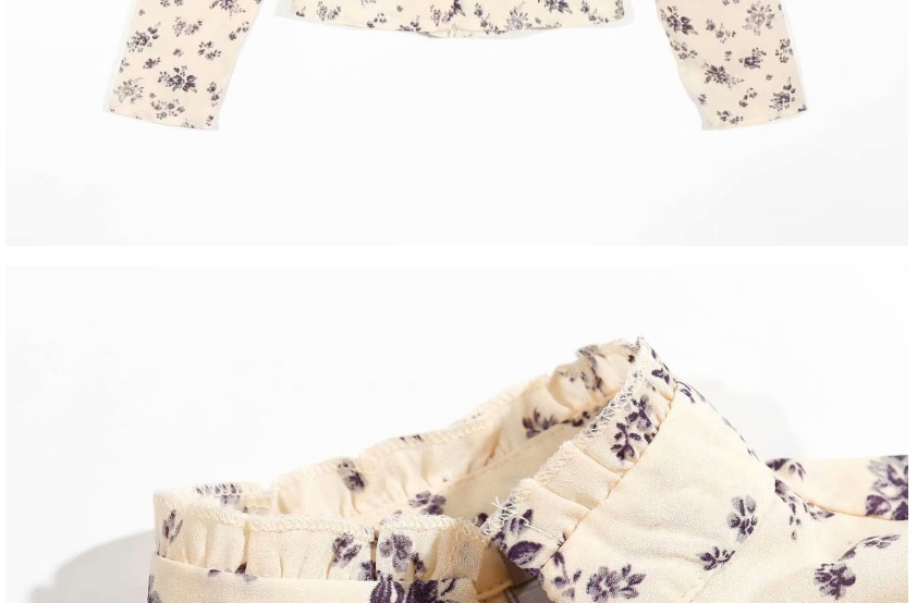 Fashion Beige Floral Print Hollow Pullover Long Sleeve Shirt,Tank Tops & Camis