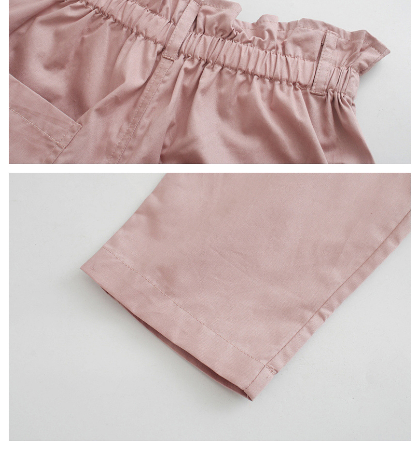 Fashion Pink Paper Bag Single-breasted Straight Trousers,Pants