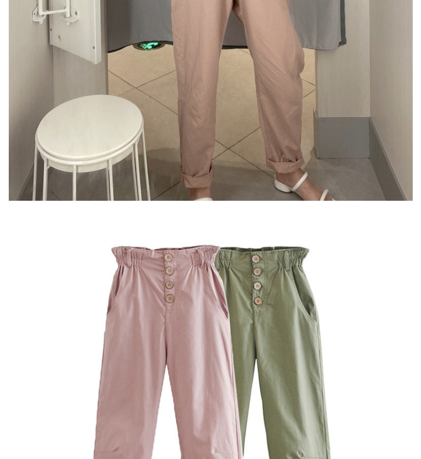 Fashion Green Paper Bag Single-breasted Straight Trousers,Pants