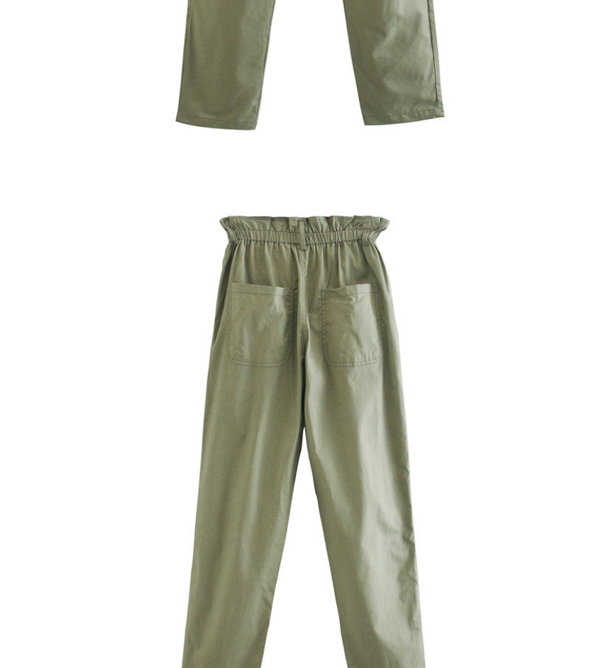 Fashion Green Paper Bag Single-breasted Straight Trousers,Pants