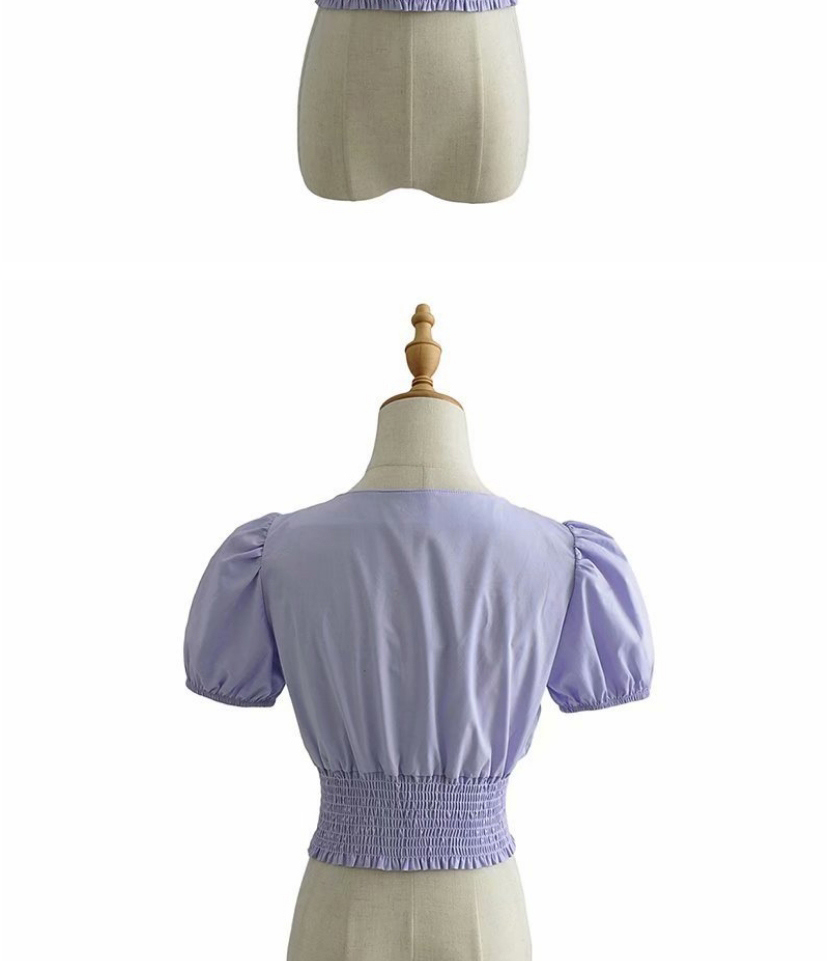 Fashion Khaki Pleated Short Sleeve Pullover V-neck Shirt,Tank Tops & Camis