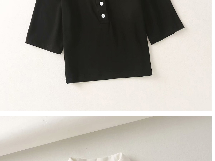 Fashion Black Polo Collar Button Lapel Short Navel Shirt,Tank Tops & Camis