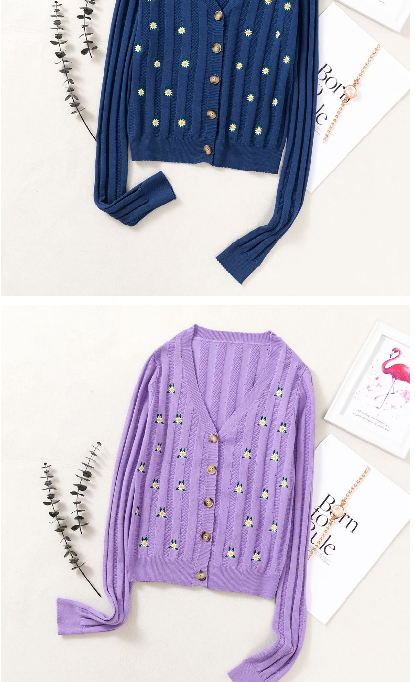 Fashion Blue Embroidered Hollow Embroidery Sweater Sweater,Sweater