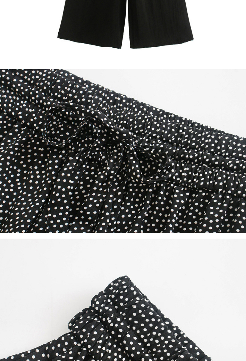 Fashion Black Polka-dot Lace-up Elasticated Wide-leg Pants,Pants