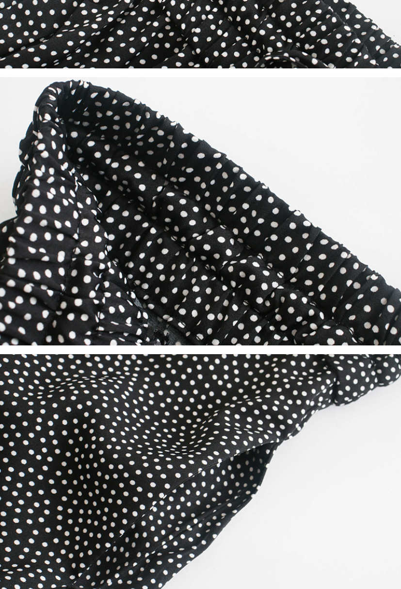 Fashion Black Polka-dot Lace-up Elasticated Wide-leg Pants,Pants