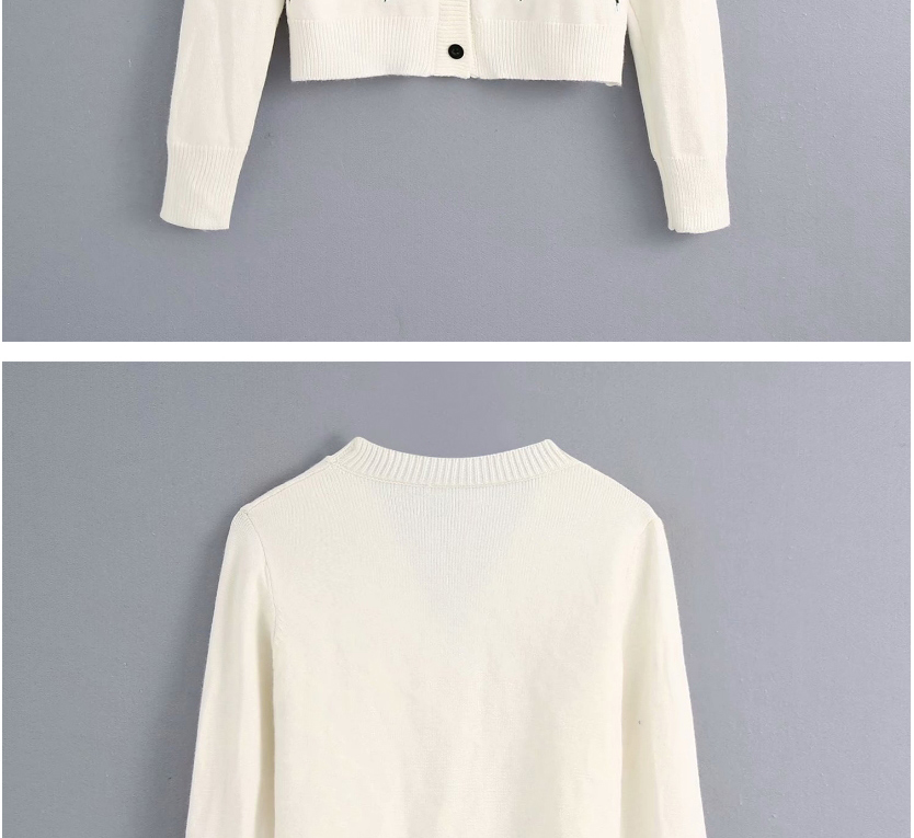 Fashion White V-neck Embroidered Single-breasted Sweater Sweater,Sweater