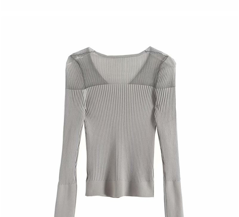 Fashion Gray Organza Stitching Perspective Thin Sweater Sweater,Sweater