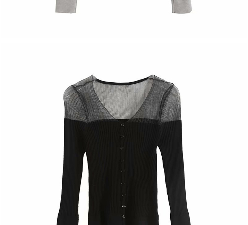Fashion Black Organza Stitching Perspective Thin Sweater Sweater,Sweater