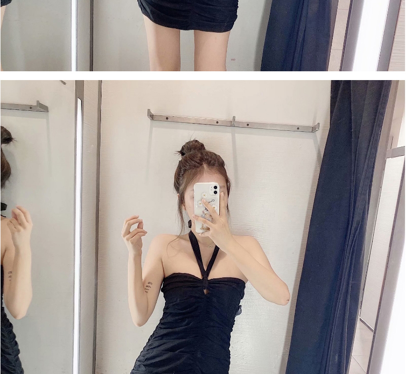 Fashion Black Pleated Halter Tube Top Dress,Mini & Short Dresses