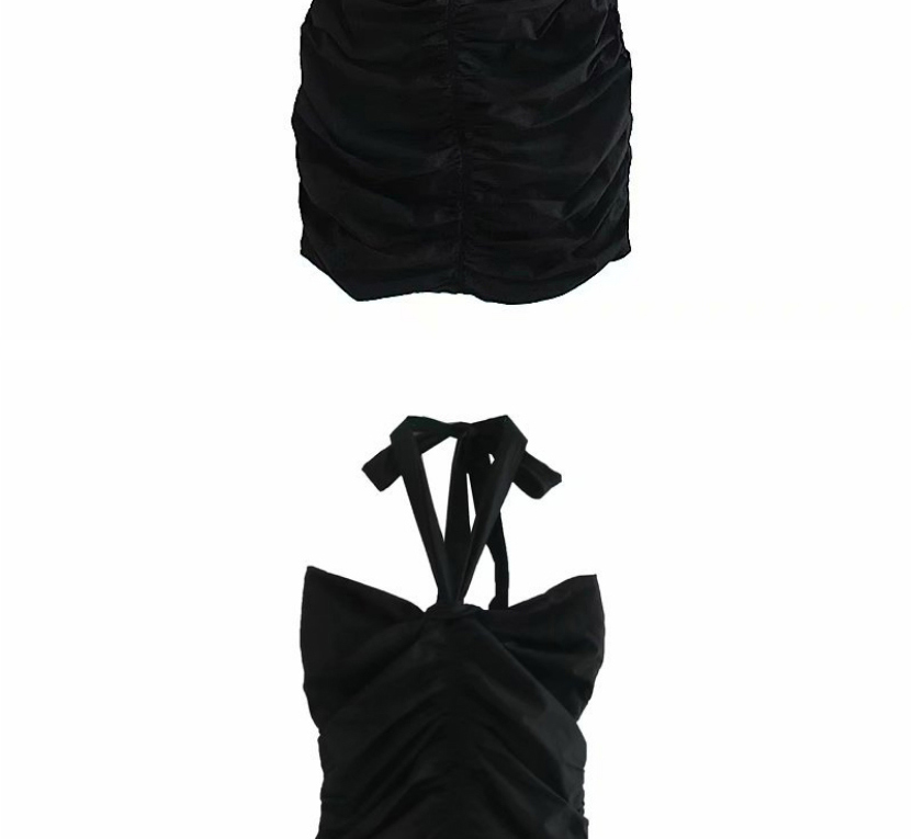 Fashion Black Pleated Halter Tube Top Dress,Mini & Short Dresses