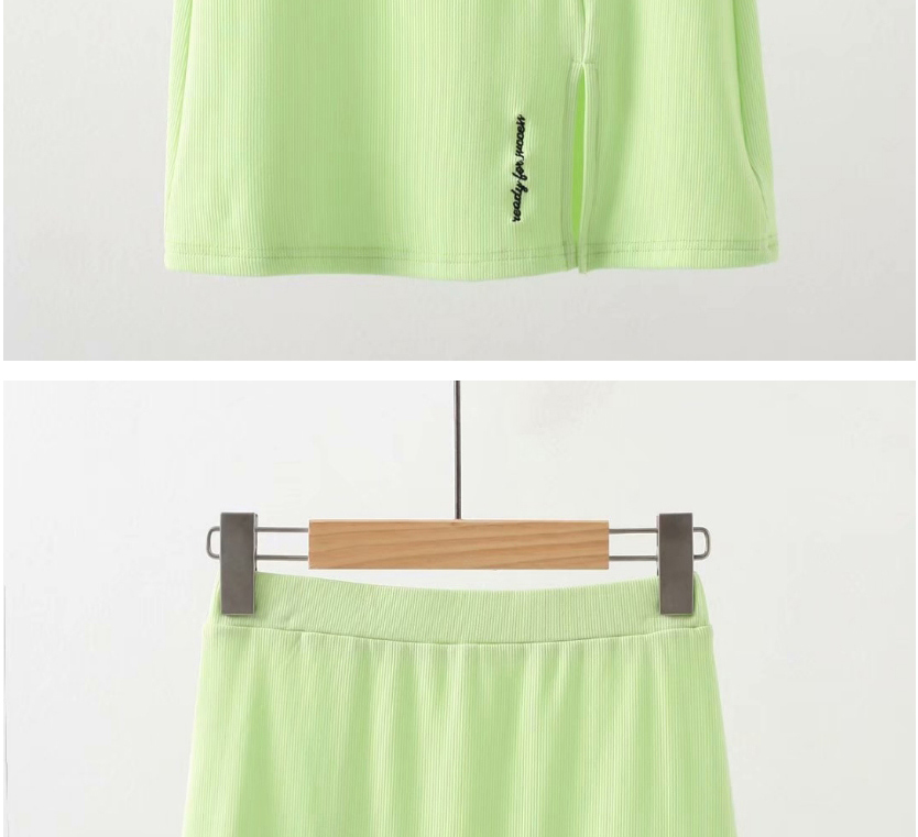 Fashion Green Letter Embroidered Split Skirt,Skirts