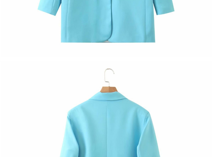 Fashion Lake Blue One Button Long Sleeve Solid Color Blazer,Coat-Jacket