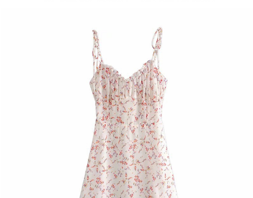 Fashion Pink Fungus Flower Print Sling Halter Dress,Mini & Short Dresses