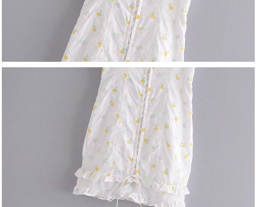 Fashion White Lace-up Ruffled Printed Camisole Dress,Mini & Short Dresses