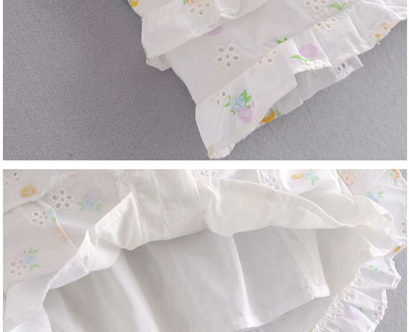 Fashion White Lace-up Ruffled Printed Camisole Dress,Mini & Short Dresses