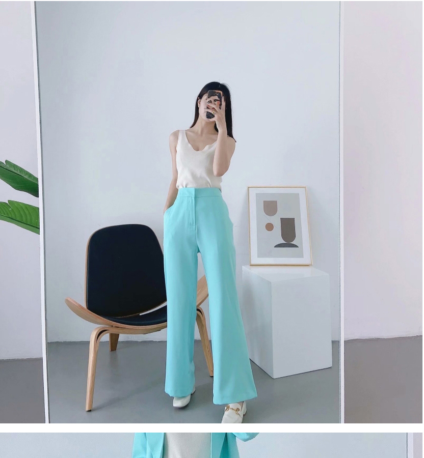Fashion Lake Blue Solid Color Loose Straight Trousers,Pants