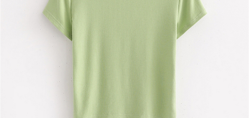 Fashion Green Split Short Sleeve Solid Color T-shirt,Tank Tops & Camis