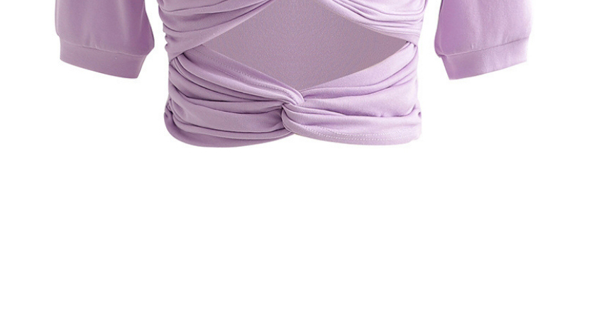 Fashion Purple Lantern Sleeve Pleated Hollow Knotted T-shirt,Tank Tops & Camis