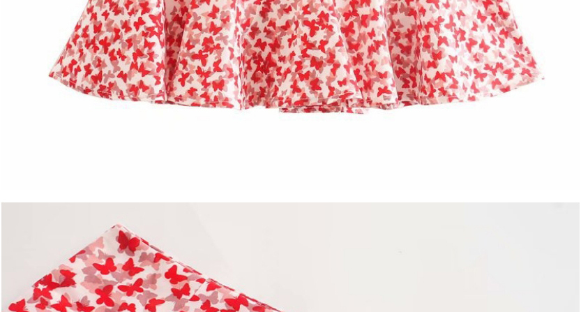 Fashion Red Floral Print Lotus Leaf Skirt,Skirts