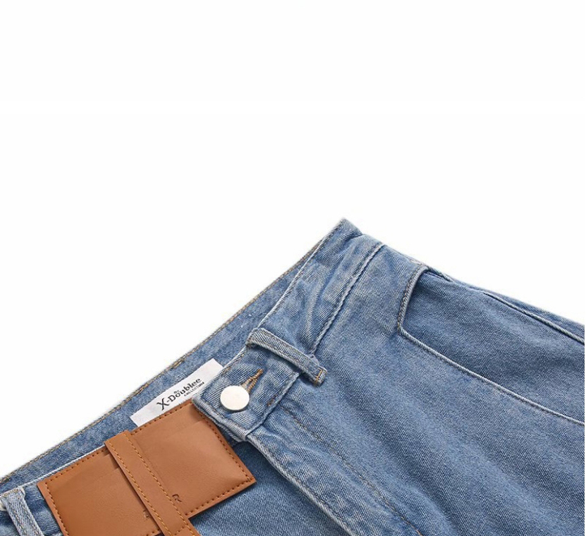 Fashion Denim Blue Asymmetric Split Stitching Denim Shorts,Denim