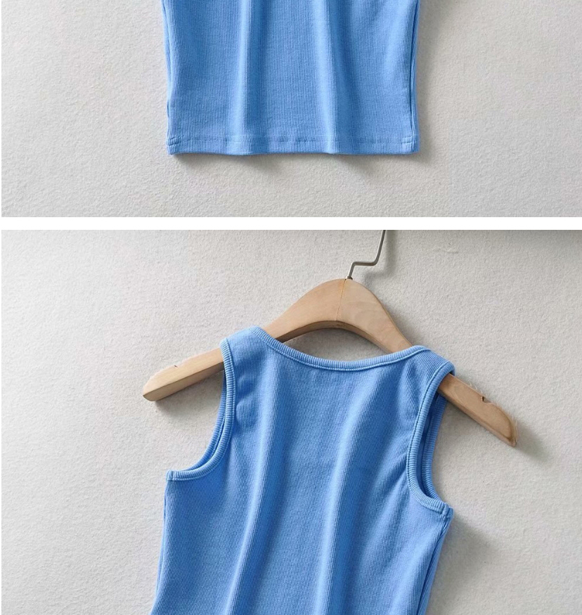 Fashion Blue Round Neck Embroidered Short Vest,Tank Tops & Camis