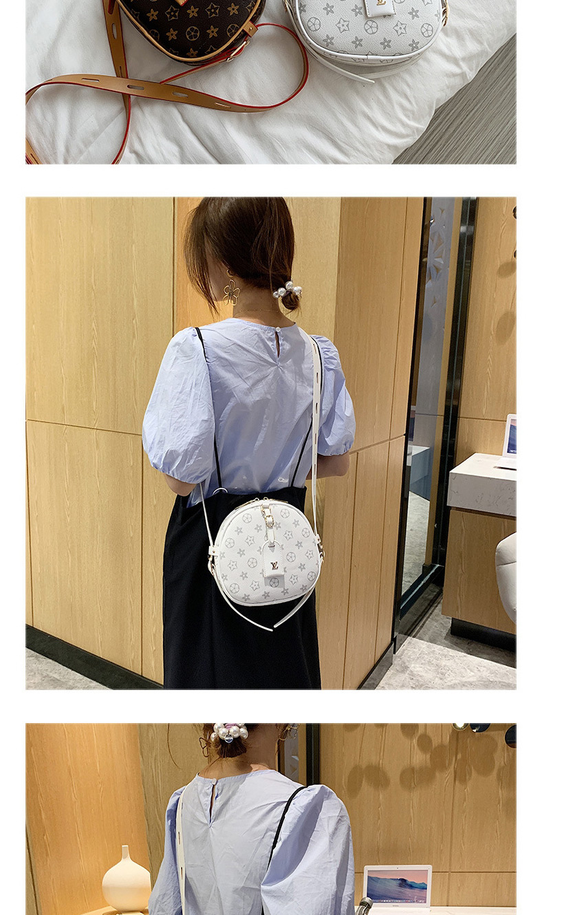 Fashion White One-shoulder Diagonal Shoulder Bag With Printed Contrast Belt Buckle,Shoulder bags