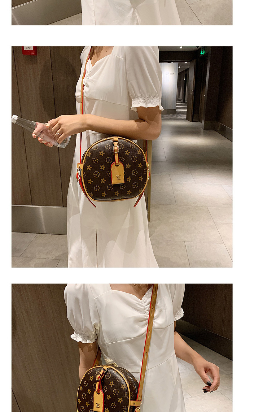 Fashion Brown One-shoulder Diagonal Shoulder Bag With Printed Contrast Belt Buckle,Shoulder bags