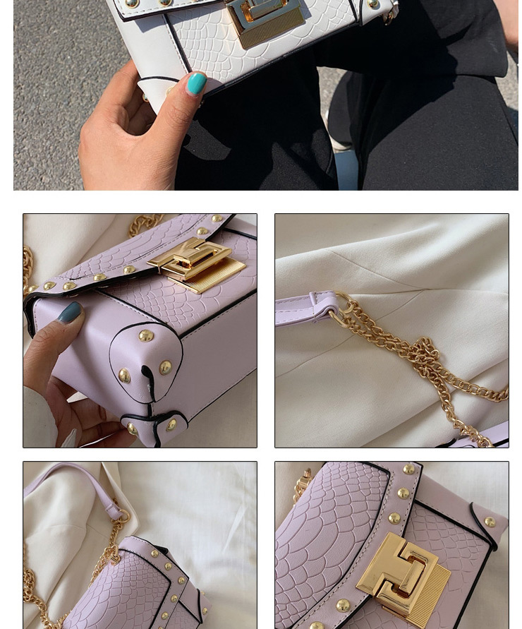 Fashion White Crocodile Stud Chain Crossbody Shoulder Bag,Messenger bags