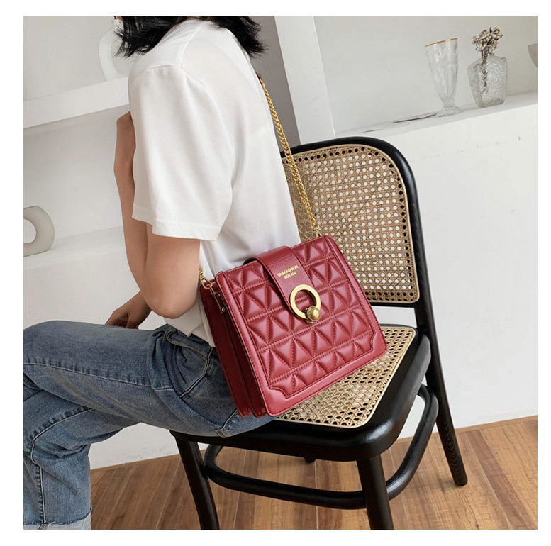 Fashion Red Wine Embroidered Thread Diamond Chain Cross Body Shoulder Bag,Messenger bags