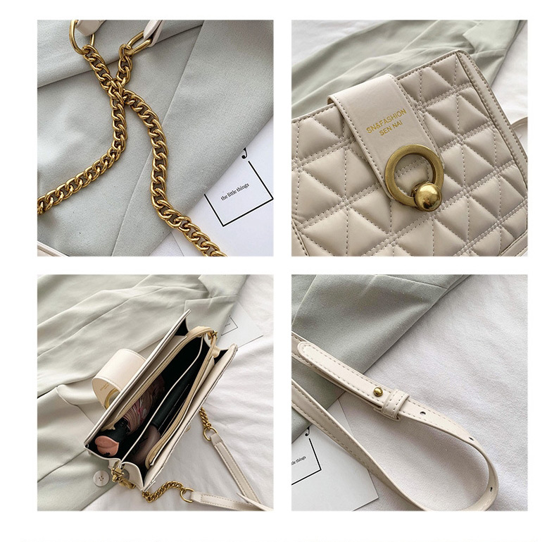 Fashion Creamy-white Embroidered Thread Diamond Chain Cross Body Shoulder Bag,Messenger bags