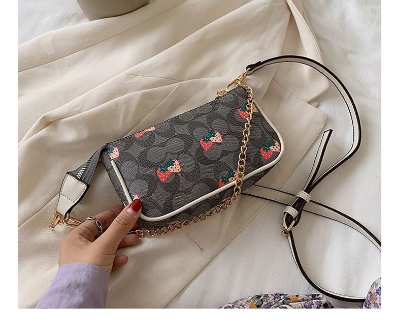 Fashion Light Brown Small Strawberry Ladybug Print Chain Shoulder Crossbody Bag,Shoulder bags