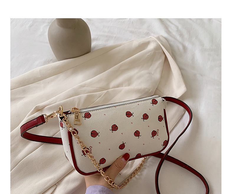 Fashion Black Small Strawberry Ladybug Print Chain Shoulder Crossbody Bag,Shoulder bags